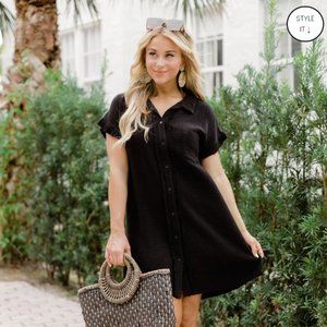 BLACK GAUZE BUTTON UP DRESS NWOT